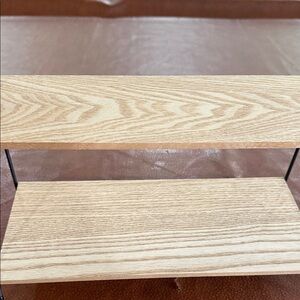 Two-Tier Light Wood Shelf with Black Metal Supports